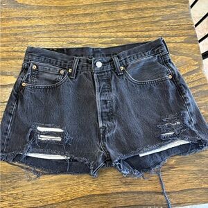 Levi’s 501 High-Rise Distressed Black Denim Shorts